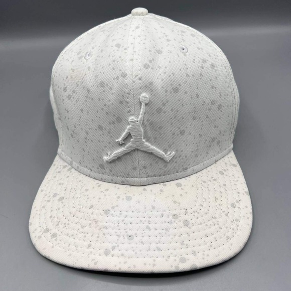 Air Jordan Hat Men White Speckled Print‎ Embroidered Logo Jumpman Snap Back Cap